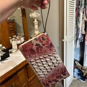 Brahmin Red and Brown alligator wristlet